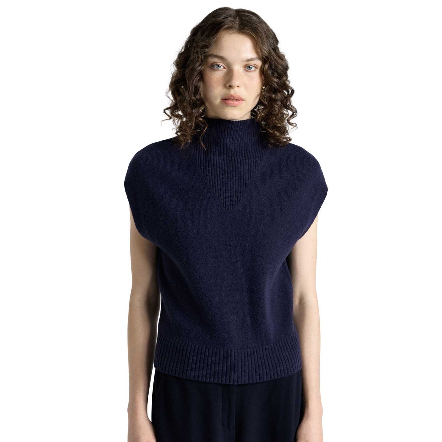 Cue Ink Wool Turtle Neck Cap Sleeve Knit